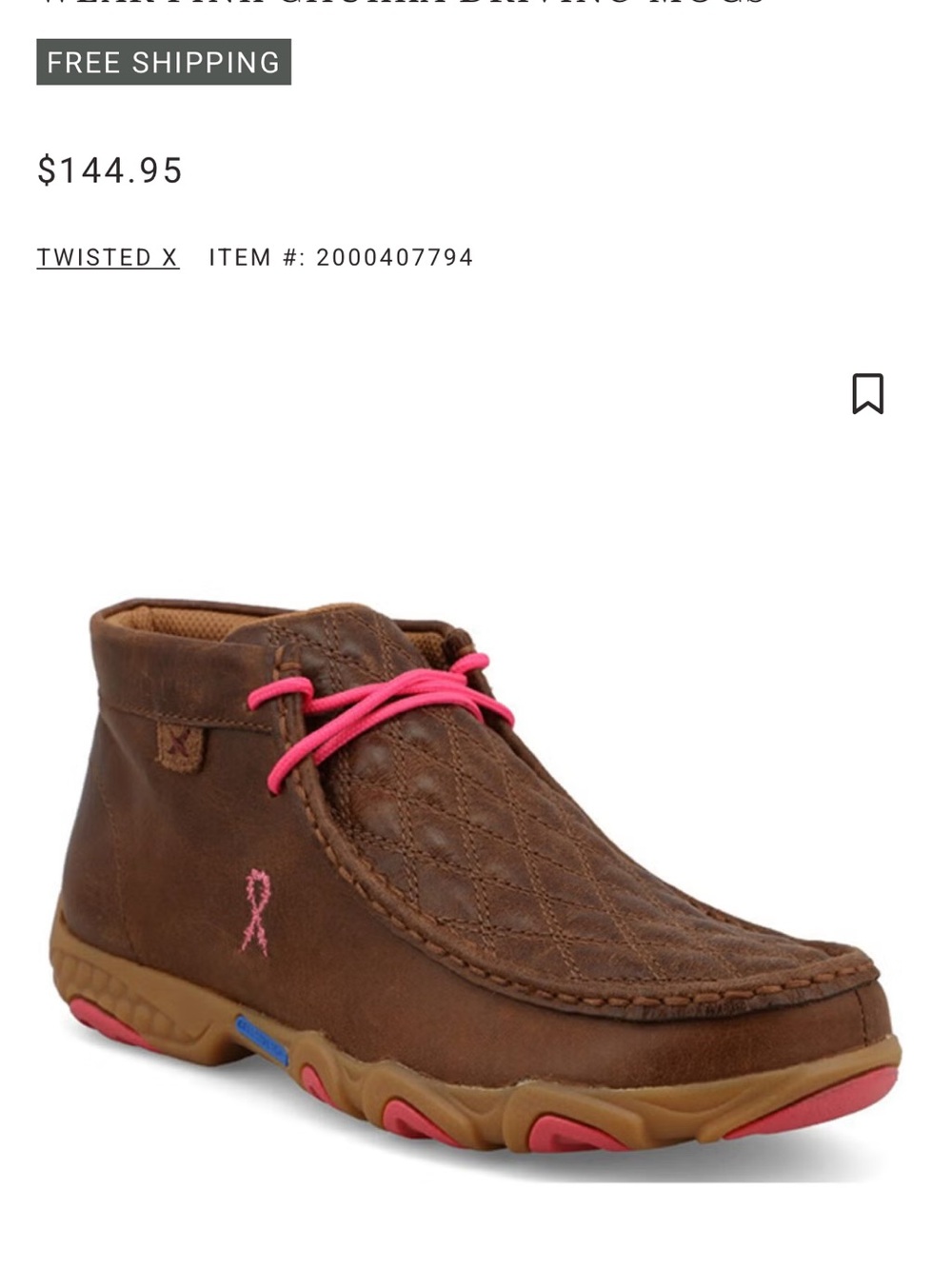 Twisted X Brown Ankle Driving Moc with Pink Accents